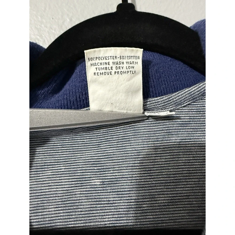 Vtg Men Polo Shirt XL Tall‎ Blue Striped Logo Le Chat USA 80s Preppy Old Money